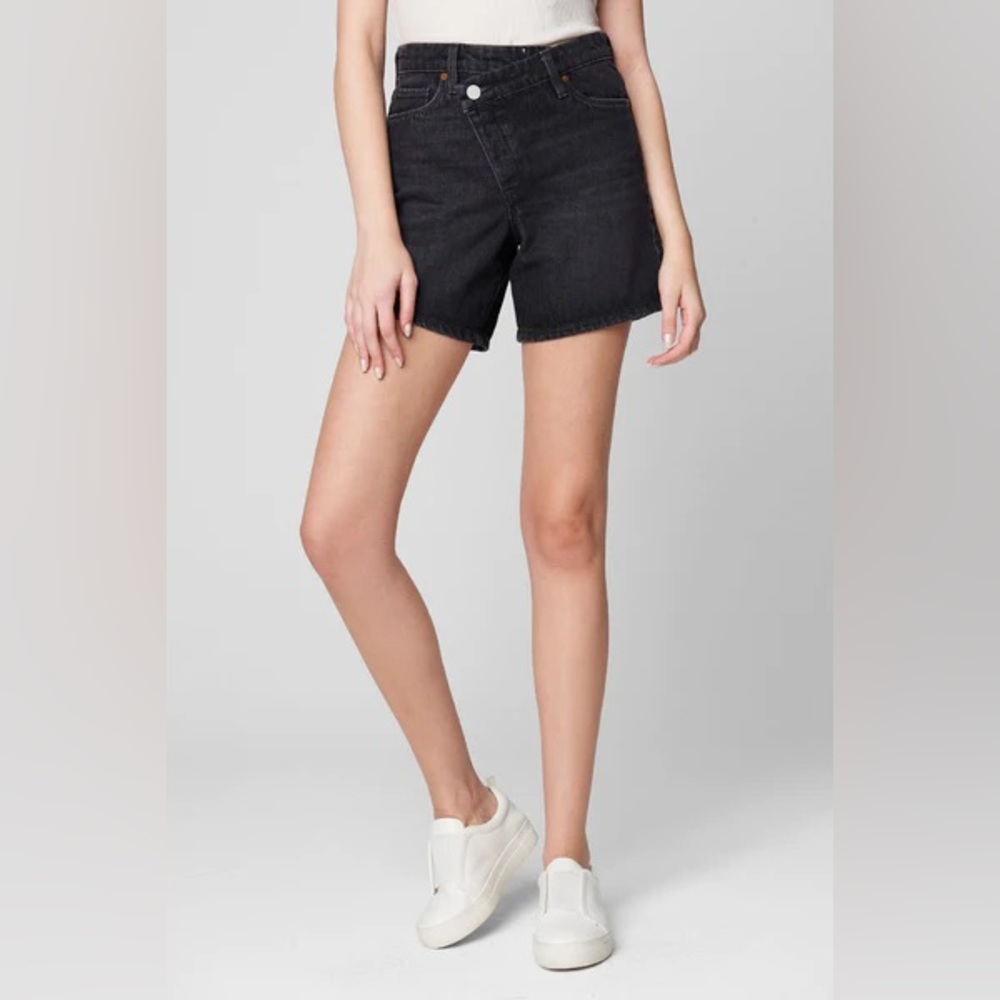 Blank NYC Women’s Shorts 28 Black Denim High Waist Asymmetrical Button Fly